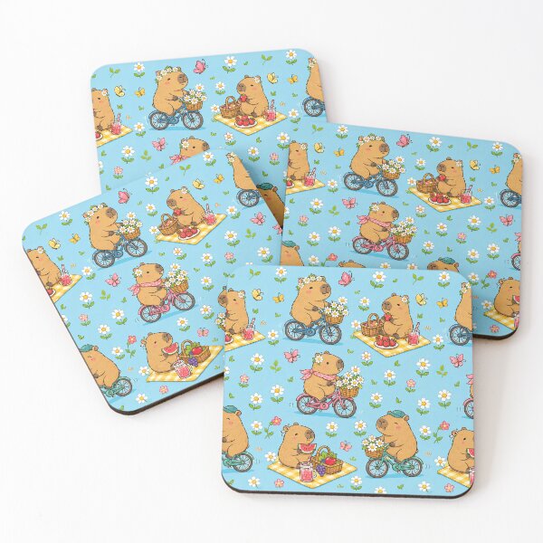 Item preview, Cute Capybara Daisy Picnic Bicycle Pattern designed and sold by Soft Berry Studio.