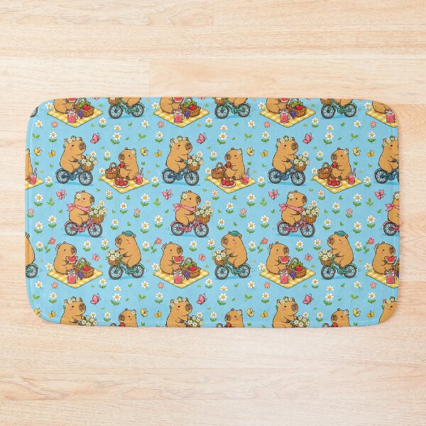 Item preview, Cute Capybara Daisy Picnic Bicycle Pattern designed and sold by Soft Berry Studio.