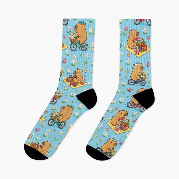 Item preview, Cute Capybara Daisy Picnic Bicycle Pattern designed and sold by Soft Berry Studio.