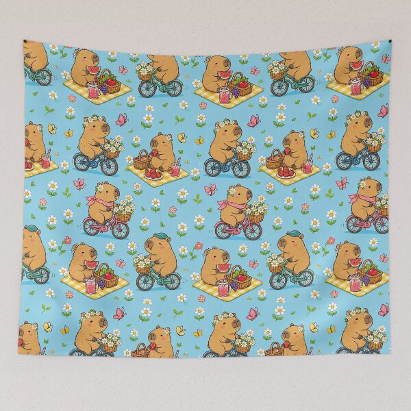 Item preview, Cute Capybara Daisy Picnic Bicycle Pattern designed and sold by Soft Berry Studio.