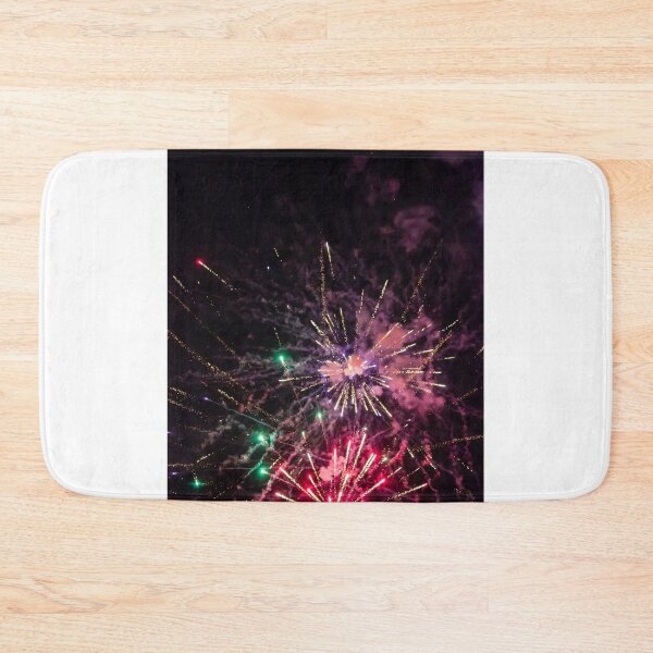 Item preview, Colorful Fireworks Explosion Over Night Sky Celebrating Holiday Event With Red Green Sparks And Smoke designed and sold by Nmallia.