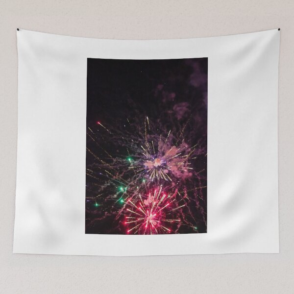 Item preview, Colorful Fireworks Explosion Over Night Sky Celebrating Holiday Event With Red Green Sparks And Smoke designed and sold by Nmallia.