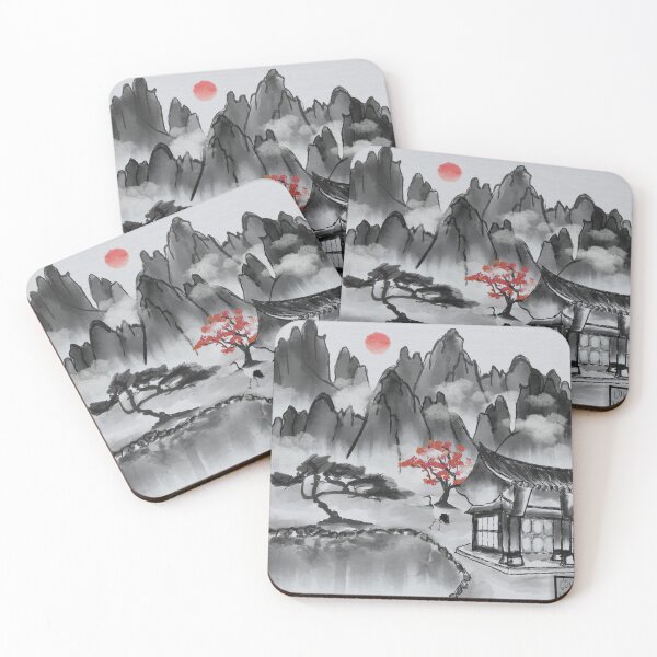 Item preview, Korean Ink Wash Landscape – Red Sun designed and sold by GomTaeng.