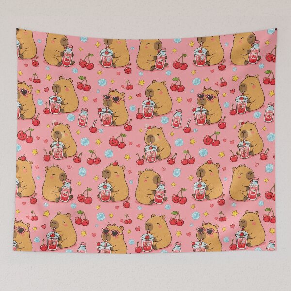 Item preview, Cute Capybara Cherry Soda Pattern designed and sold by Soft Berry Studio.