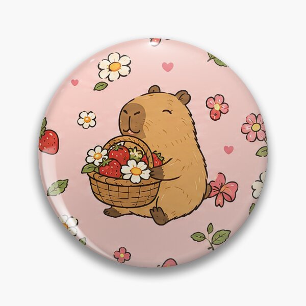 Artikelvorschau, Niedliches Capybara-Erdbeerblumen-Korbmuster entworfen und verkauft von Soft Berry Studio.