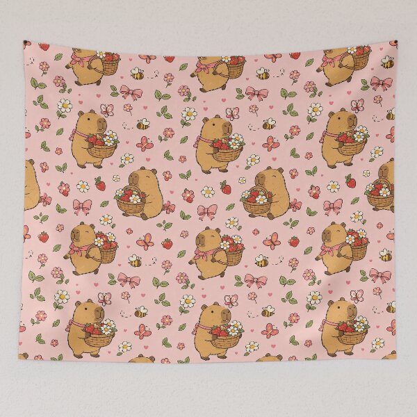 Item preview, Cute Capybara Strawberry Flower Basket Pattern designed and sold by Soft Berry Studio.