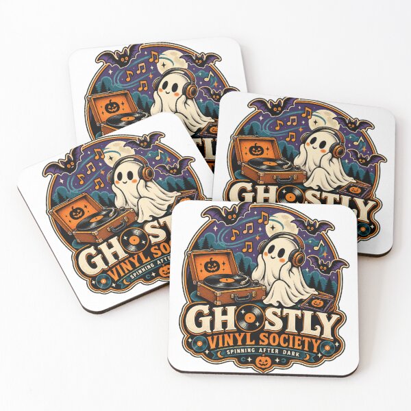 Item preview, Ghostly Vinyl Society | Cute Retro Halloween Music Ghost Art designed and sold by DmaarGroup.