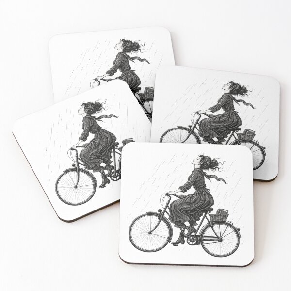 Item preview, Victorian woman on a bicycle in the rain designed and sold by KokoFlanell.