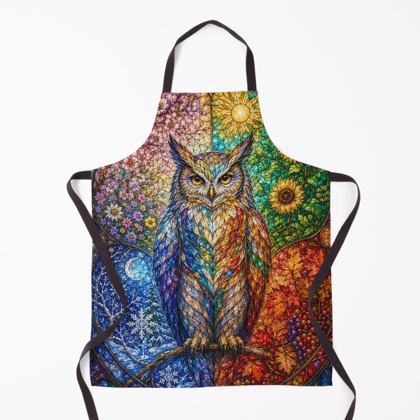 Item preview, The Owl of the Four Seasons – Guardian of Time in Stained Glass designed and sold by Pixel Otaku Gallery.