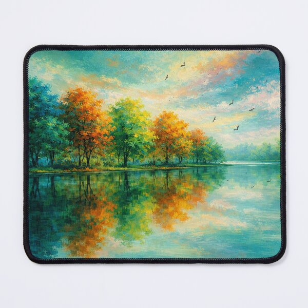 Item preview, Autumn’s Mirror – Vibrant Teal & Orange Fall Lake Landscape designed and sold by Joey Santiago.