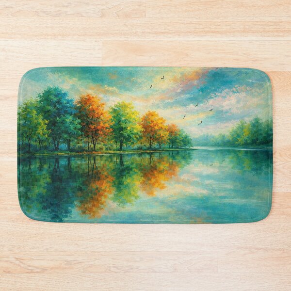 Item preview, Autumn’s Mirror – Vibrant Teal & Orange Fall Lake Landscape designed and sold by Joey Santiago.