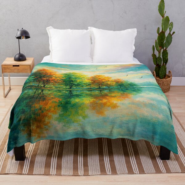 Item preview, Autumn’s Mirror – Vibrant Teal & Orange Fall Lake Landscape designed and sold by Joey Santiago.