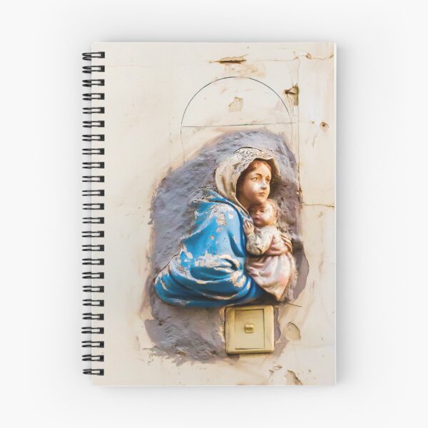 Item preview, Weathered Virgin Mary and Baby Jesus Wall Shrine Sculpture in Blue Cloak Above Light Switch designed and sold by Nmallia.