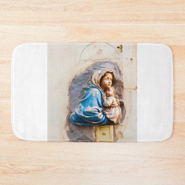 Item preview, Weathered Virgin Mary and Baby Jesus Wall Shrine Sculpture in Blue Cloak Above Light Switch designed and sold by Nmallia.