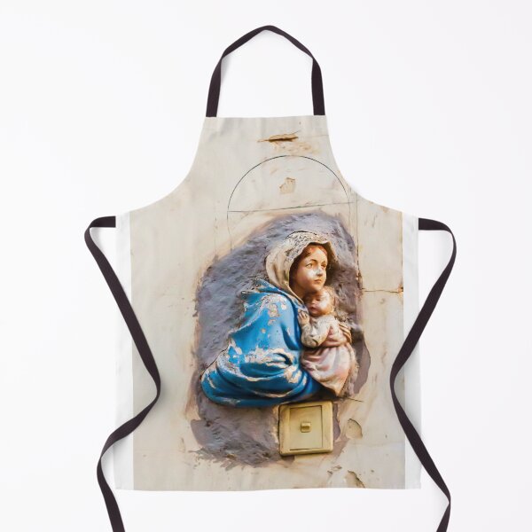 Item preview, Weathered Virgin Mary and Baby Jesus Wall Shrine Sculpture in Blue Cloak Above Light Switch designed and sold by Nmallia.