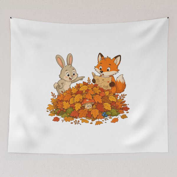 Item preview, Autumn Adventure  — Fox with Map, Pointing Bunny, and Hidden Mushroom designed and sold by Krasnovaovaova.