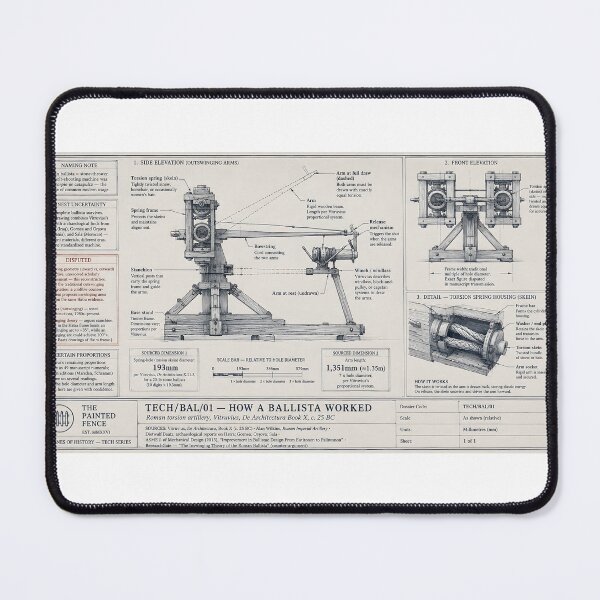 Item preview, How a Ballista Worked — Roman Torsion Artillery Blueprint Shirt designed and sold by The Painted Fence.