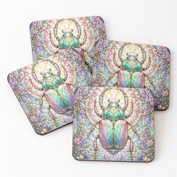 Item preview, The Spring Scarab – Floral Stained Glass Jewel designed and sold by Pixel Otaku Gallery.