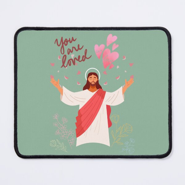 Item preview, "You are loved" Jesus - Illustration Hearts and Flowers Sage Green designed and sold by Dany and Dom.