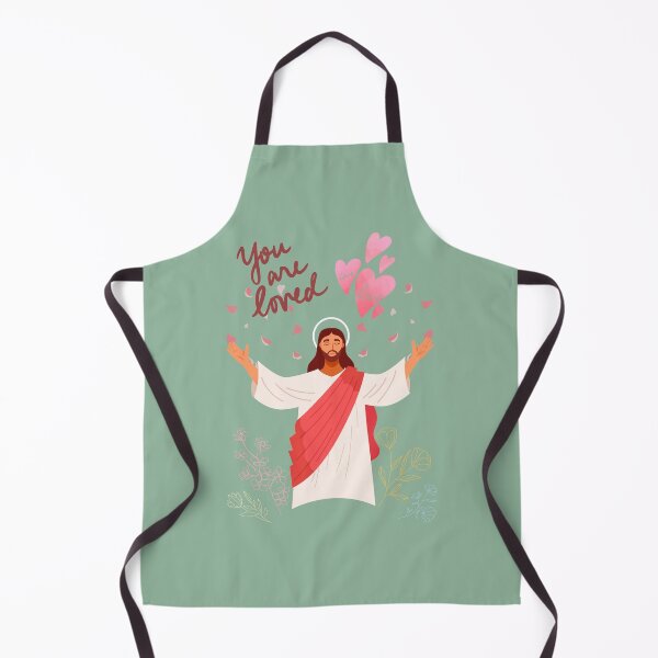 Item preview, "You are loved" Jesus - Illustration Hearts and Flowers Sage Green designed and sold by Dany and Dom.
