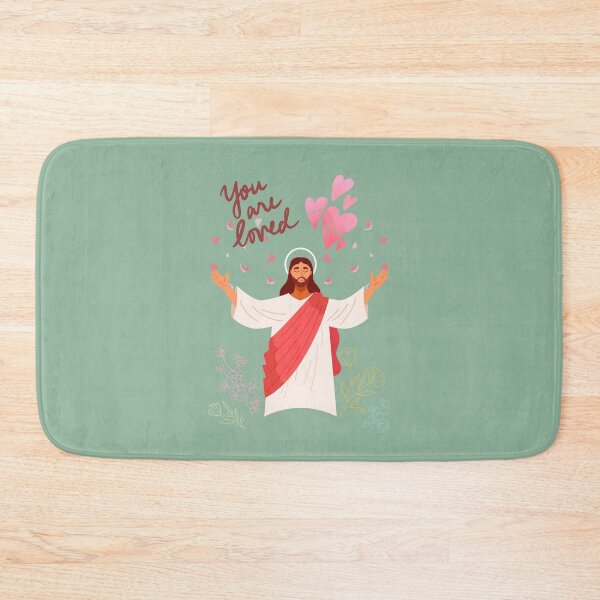 Item preview, "You are loved" Jesus - Illustration Hearts and Flowers Sage Green designed and sold by Dany and Dom.