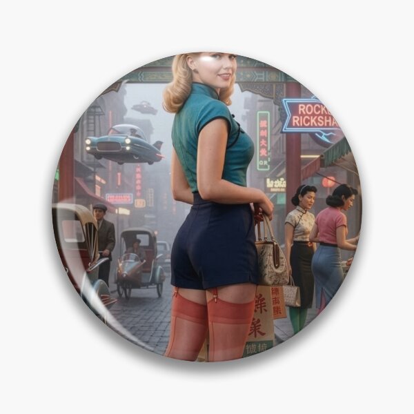 Item preview, Retro-Futuristic Chinatown Pin-Up | Atomic Age Sci-Fi Art designed and sold by AtomicAgeCharm.