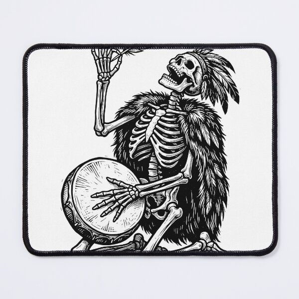 Item preview, Skeleton Shaman Feather Headdress Frame Drum Tribal Gothic Heavy Ink Graphic designed and sold by MisteryDesigner.
