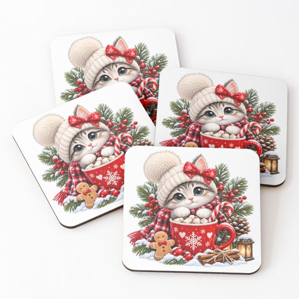 Item preview, Cozy Christmas Kitten with Hot Cocoa designed and sold by TinyWeird.