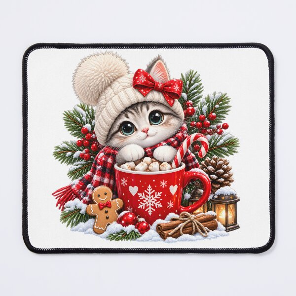 Item preview, Cozy Christmas Kitten with Hot Cocoa designed and sold by TinyWeird.