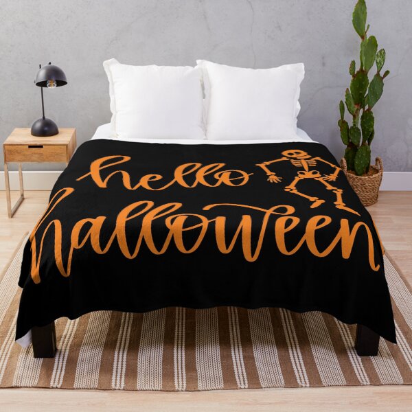 Item preview, Hello Halloween Comic Skeleton Print (Orange) designed and sold by ToluaPrints.