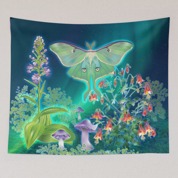 Item preview, Luna Moth, Columbine, Mushrooms, Fringed Orchid Moonscape designed and sold by Jedi-Artist.