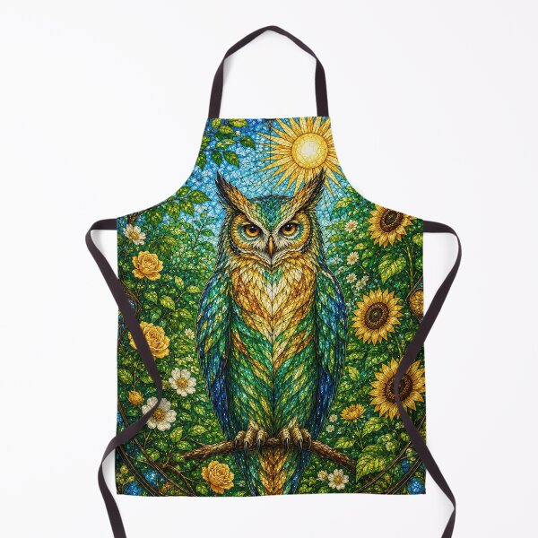 Item preview, The Summer Owl – Sun Guardian in stained glass designed and sold by Pixel Otaku Gallery.