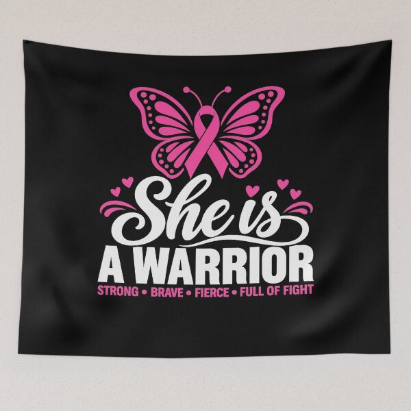 Item preview, She is A Warrior Brave Strong Butterfly Pink Ribbon Breast Cancer Awareness designed and sold by clothesy7.