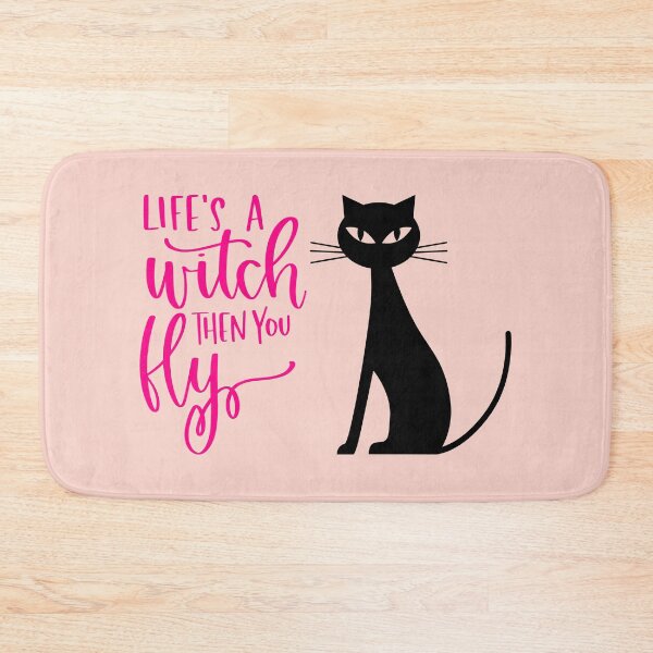 Item preview, Life's a Witch Then You Fly Halloween Cat Print (Pink) designed and sold by ToluaPrints.