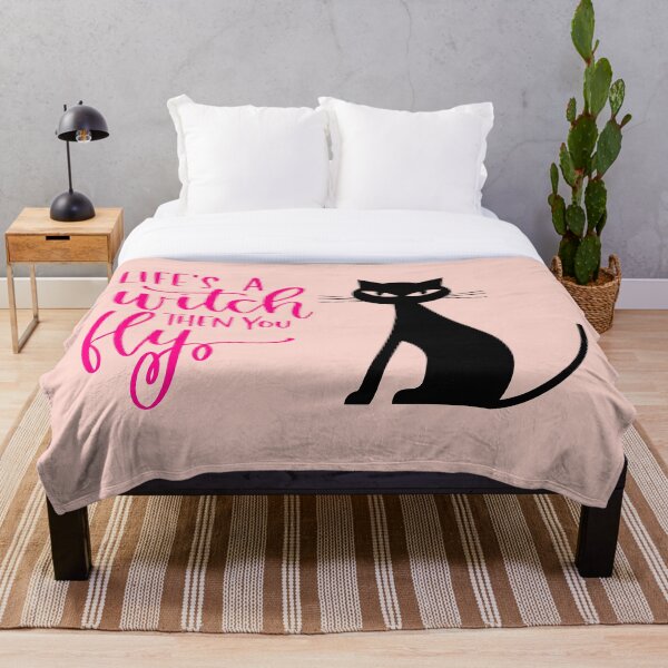 Item preview, Life's a Witch Then You Fly Halloween Cat Print (Pink) designed and sold by ToluaPrints.