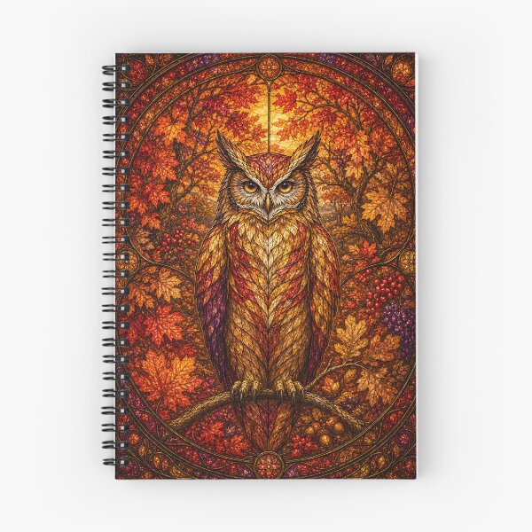 Item preview, The Autumn Owl – Flaming Guardian in Stained Glass designed and sold by Pixel Otaku Gallery.