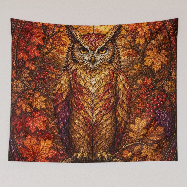 Item preview, The Autumn Owl – Flaming Guardian in Stained Glass designed and sold by Pixel Otaku Gallery.