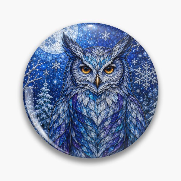 Item preview, The Winter Owl – Lunar Guardian in stained glass designed and sold by Pixel Otaku Gallery.