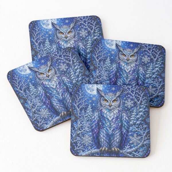 Item preview, The Winter Owl – Lunar Guardian in stained glass designed and sold by Pixel Otaku Gallery.