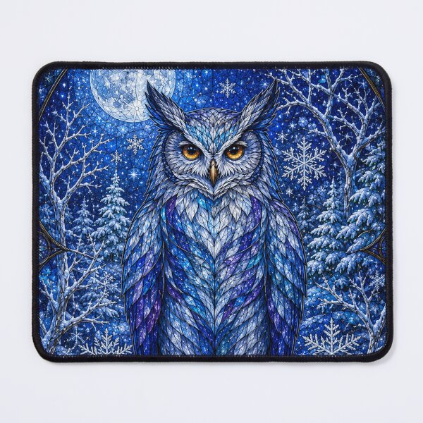 Item preview, The Winter Owl – Lunar Guardian in stained glass designed and sold by Pixel Otaku Gallery.
