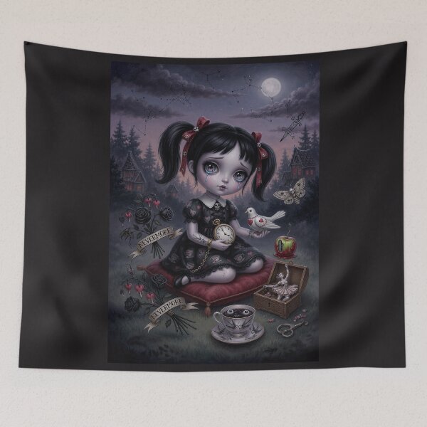 Item preview, Nevermore – Pop Surrealism Art, Gothic Cute Girl, Dark Whimsical Illustration designed and sold by Piagor.