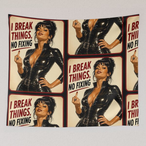 Item preview, I Break Things, No Fixing – Retro Bad Girl Pinup designed and sold by obstinator.