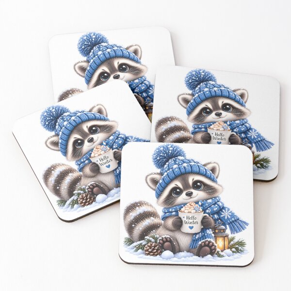 Item preview, Cute Winter Raccoon with Hot Cocoa designed and sold by TinyWeird.