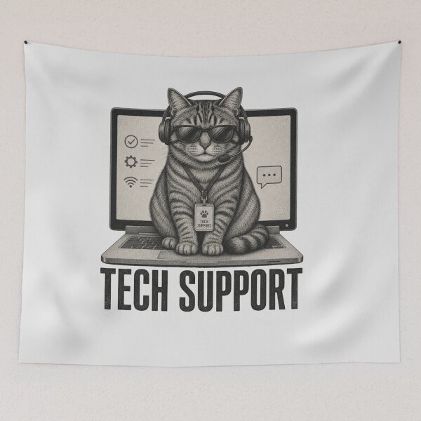 Item preview, Tech Support Funny Cat Sitting On Laptop Computer designed and sold by Clairenity Studio.