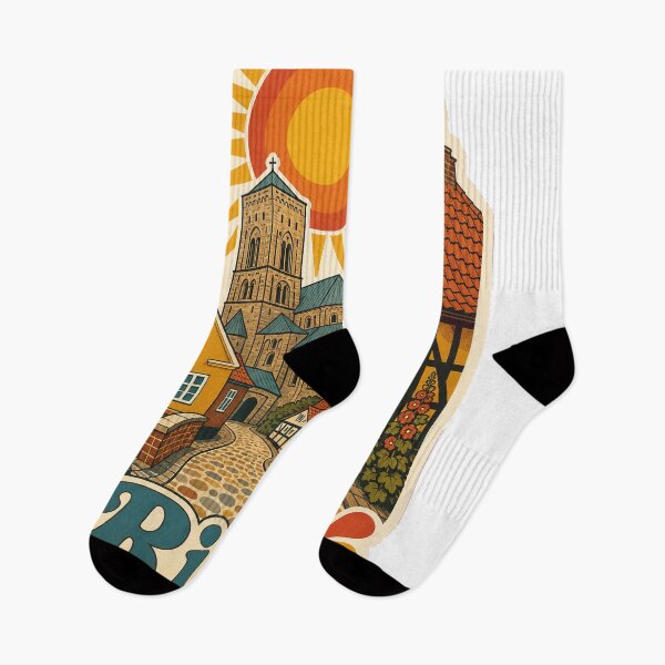 Item preview, Ribe Denmark Travel Souvenir - Retro Illustration designed and sold by VisualArtsOasis.