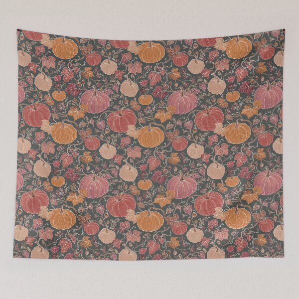 Item preview, Dark Green Pumpkin Botanical Pattern – Vintage Autumn Harvest designed and sold by MonNoir.