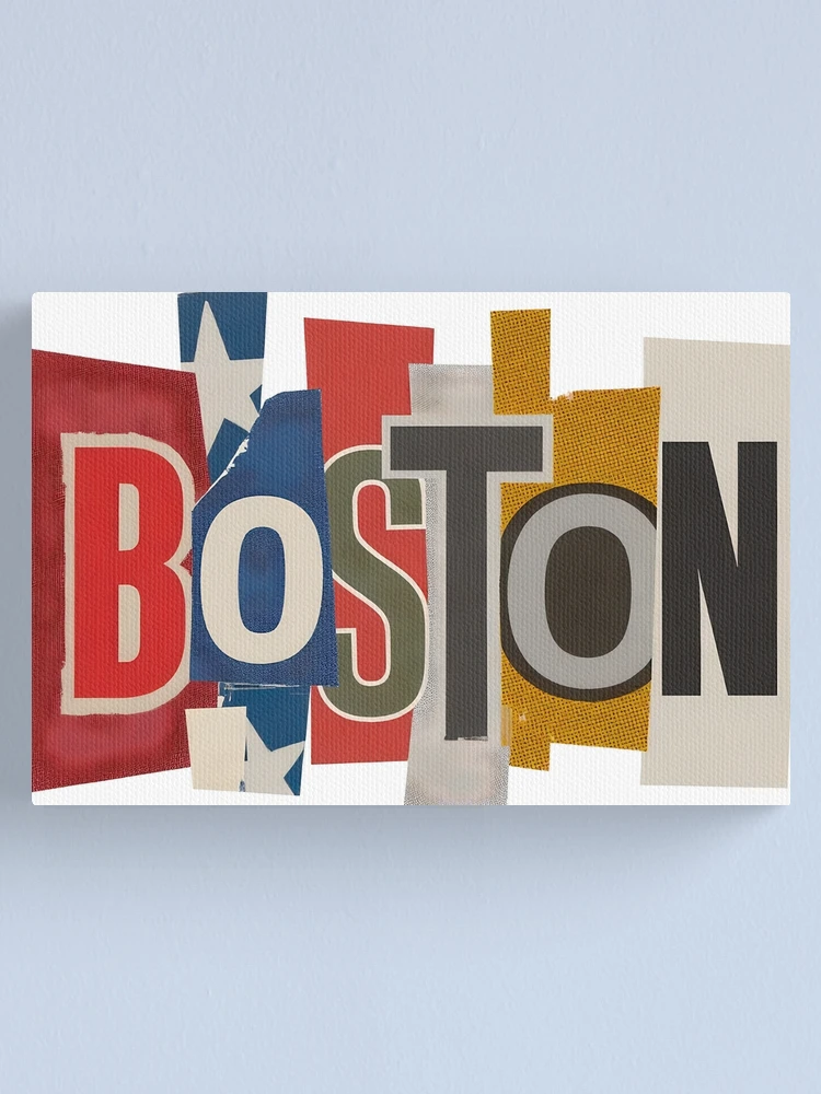 Thumbnail 1 of 3, Canvas Print, Boston Ransom Note Typography Collage designed and sold by ThreadRiotTees.