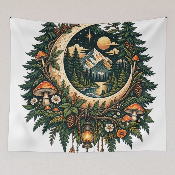 Item preview, Mystical Forest Moon Mushroom Nature Fantasy Woodland Art designed and sold by irfanshikh.
