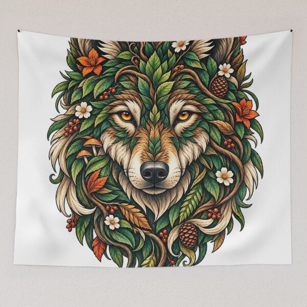 Item preview, Botanical Wolf Floral Forest Spirit Nature Animal Art designed and sold by irfanshikh.