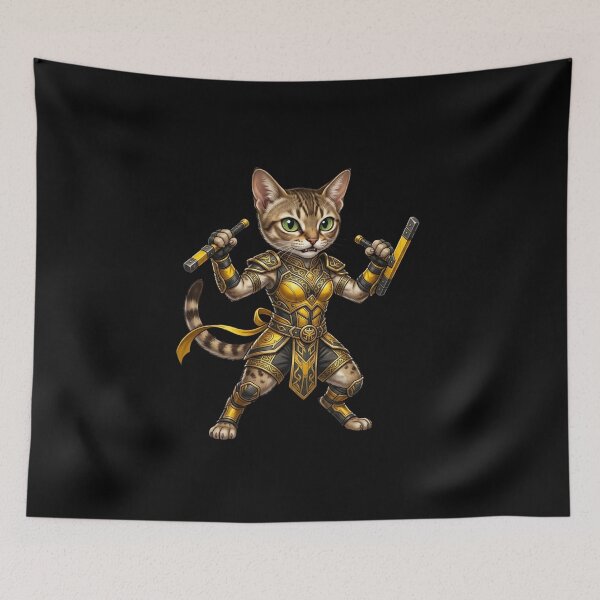 Item preview, Warrior Cat - Golden Armor Fantasy Ninja Cat with Nunchucks designed and sold by TOOBIC.